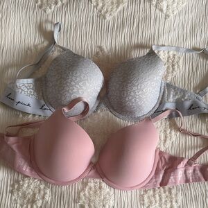 PINK Victoria's Secret Lace and Solid Bra Duo - Violet/Soft Blue and Pink